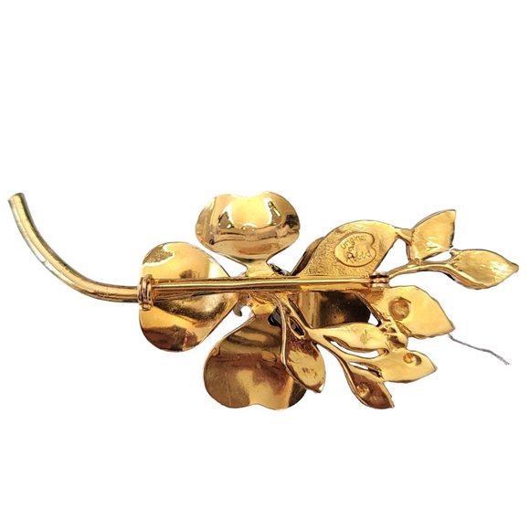 Original By Robert Pink Green Enamel Faux Pearl Dogwood Flower Stem Brooch E239 - Picture 7 of 11